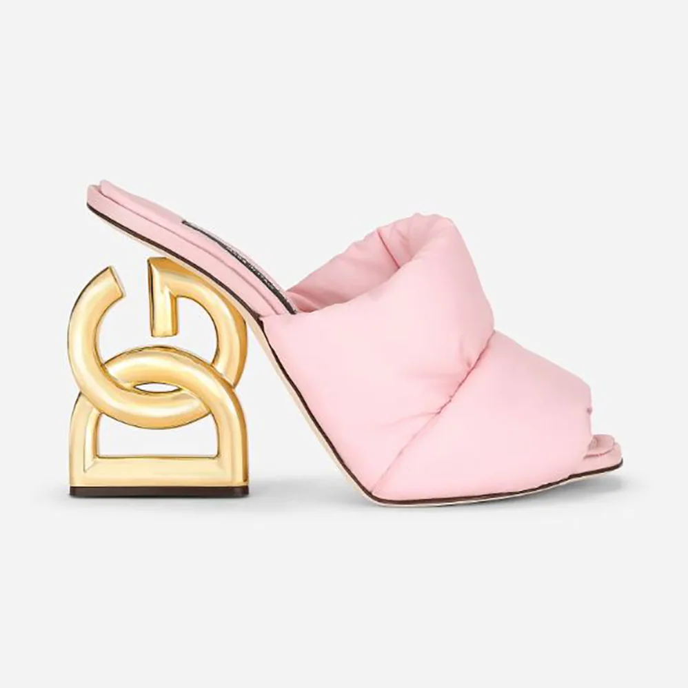 Dolce Gabbana D&G Down-Padded Mules with DG Pop Heel for Women in Pink