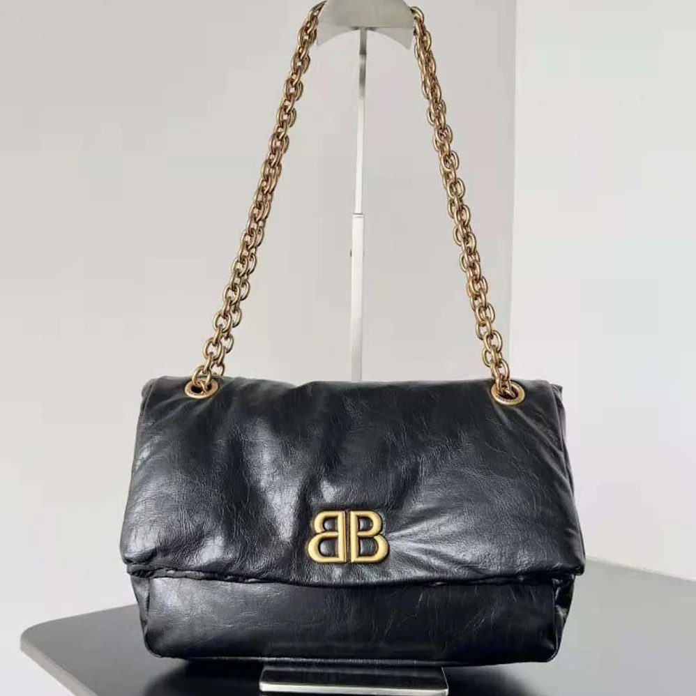 Balenciaga Monaco Large Chain Bag in Black Arena Calfskin for Women