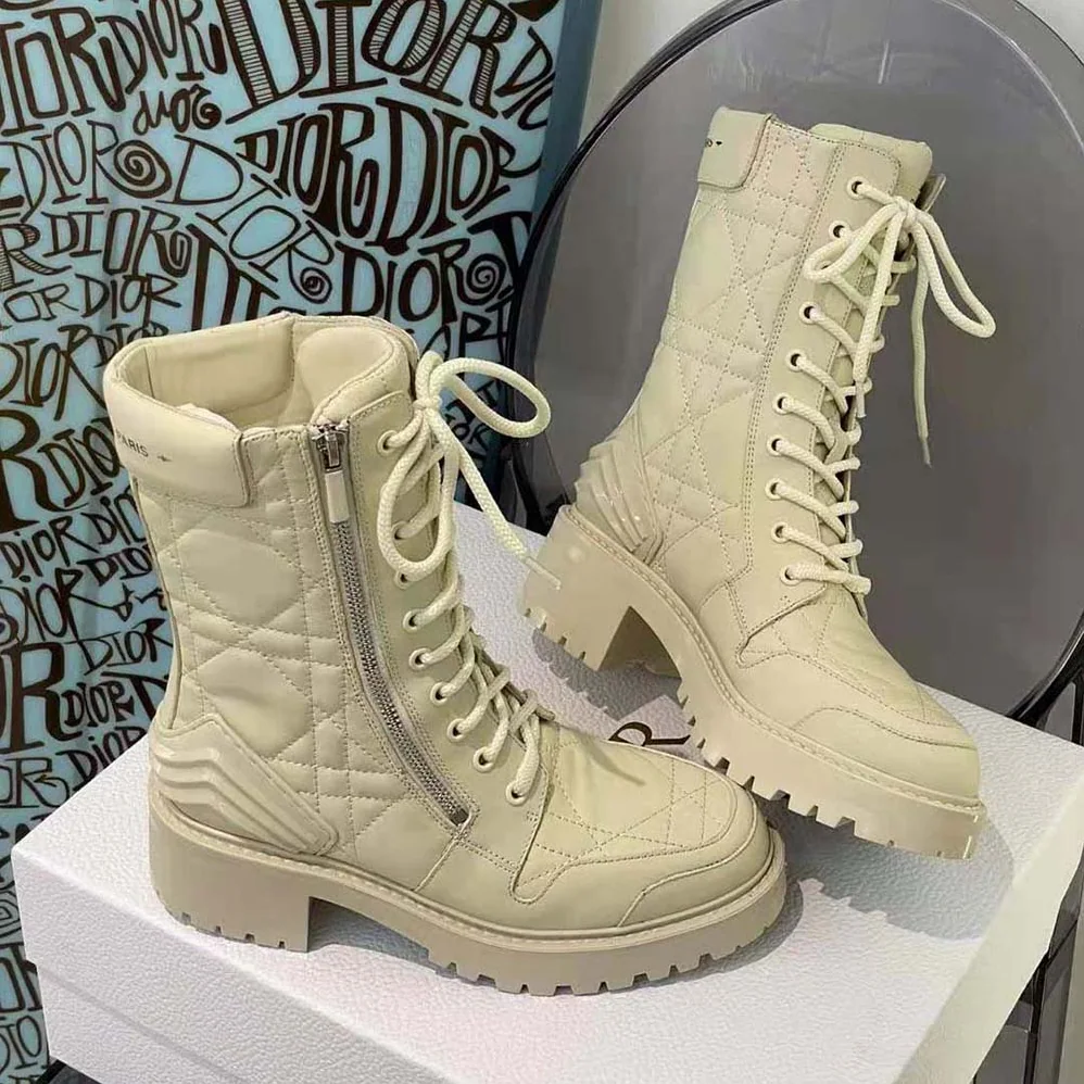 Dior D-Leader Ankle Boot White Quilted Cannage Calfskin for Women