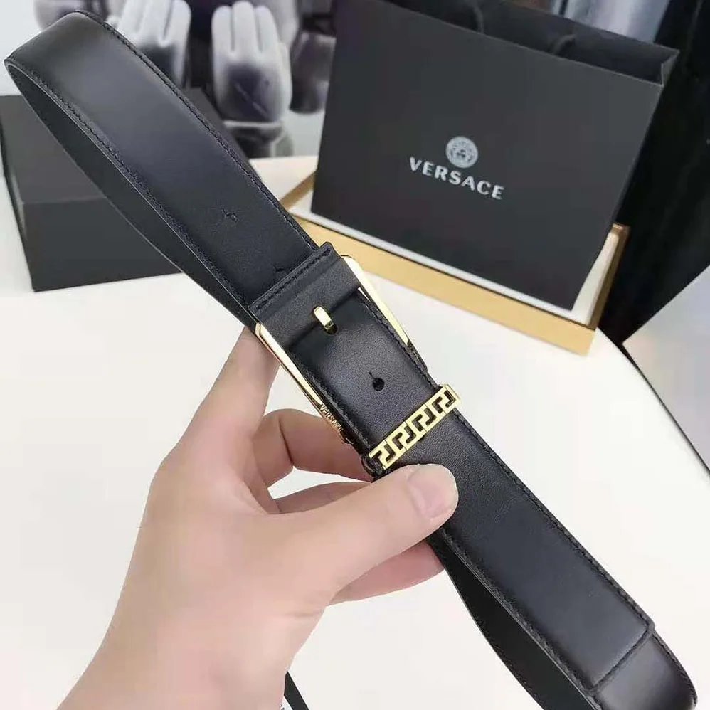 Versace Greca Accent Leather Belt for Unisex in Black Versace Greca Accent Leather Belt for Unisex in Black