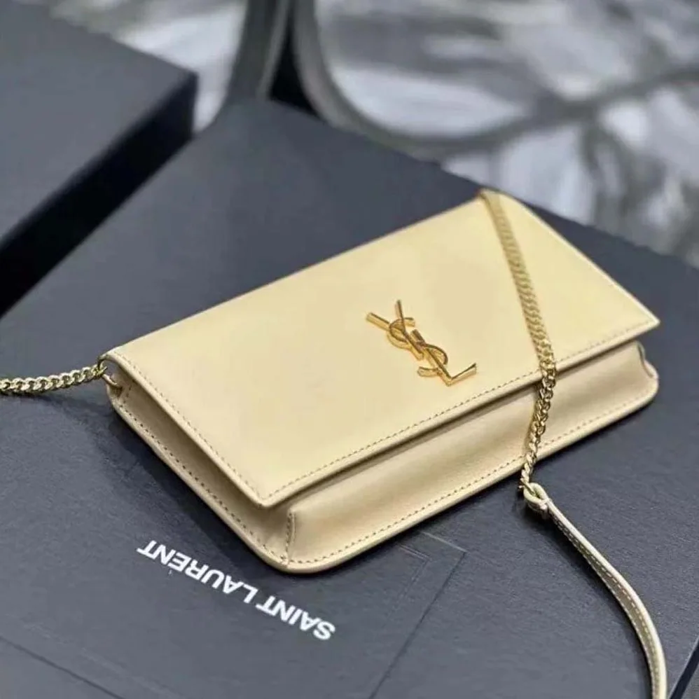 Saint Laurent YSL Cassandre Phone Holder in Smooth Leather for Women in Sandy Saint Laurent YSL Cassandre Phone Holder in Smooth Leather for Women in Sandy