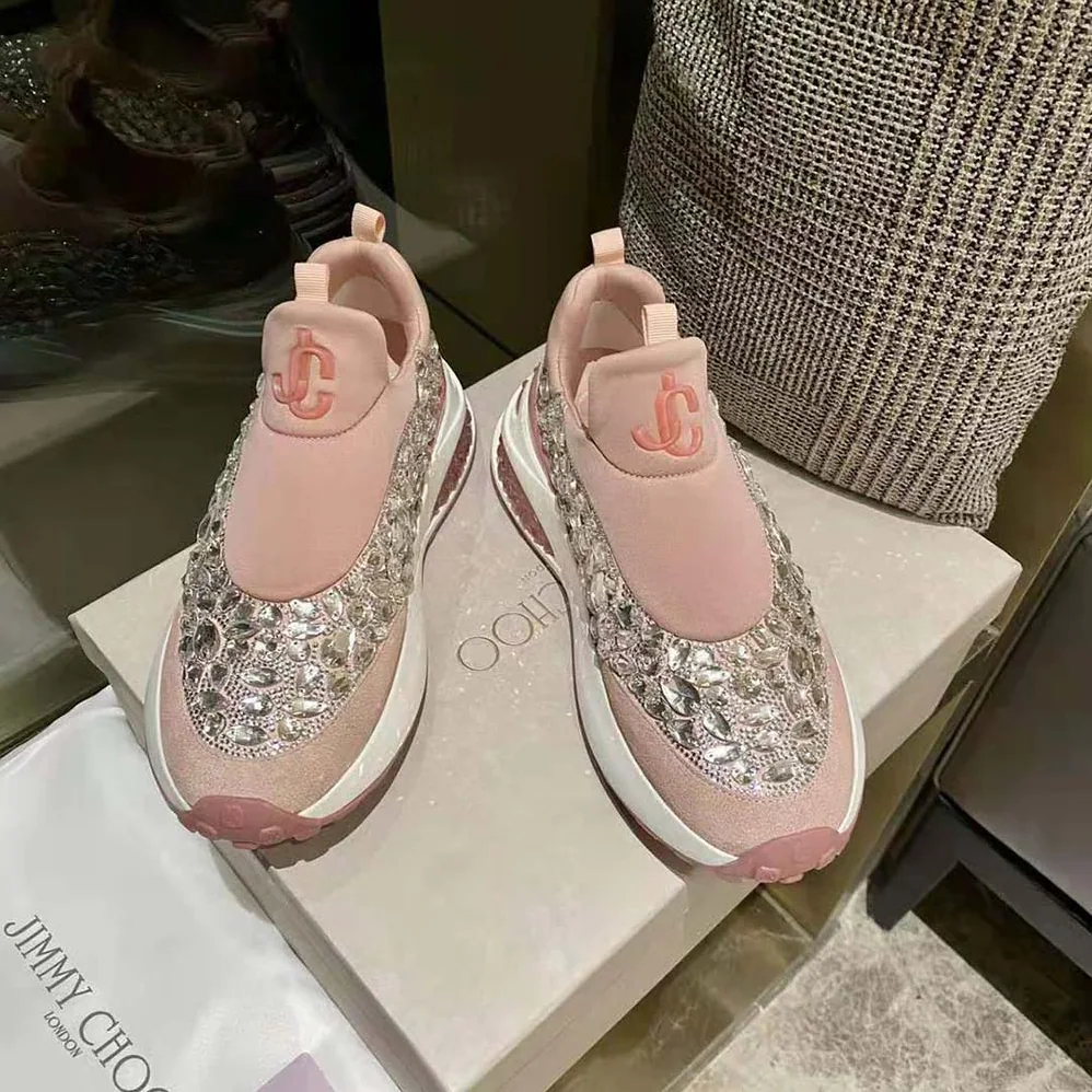 Jimmy Choo Memphis/F Ballet Pink Mix Neoprene and Leather Low Top Trainers for Women