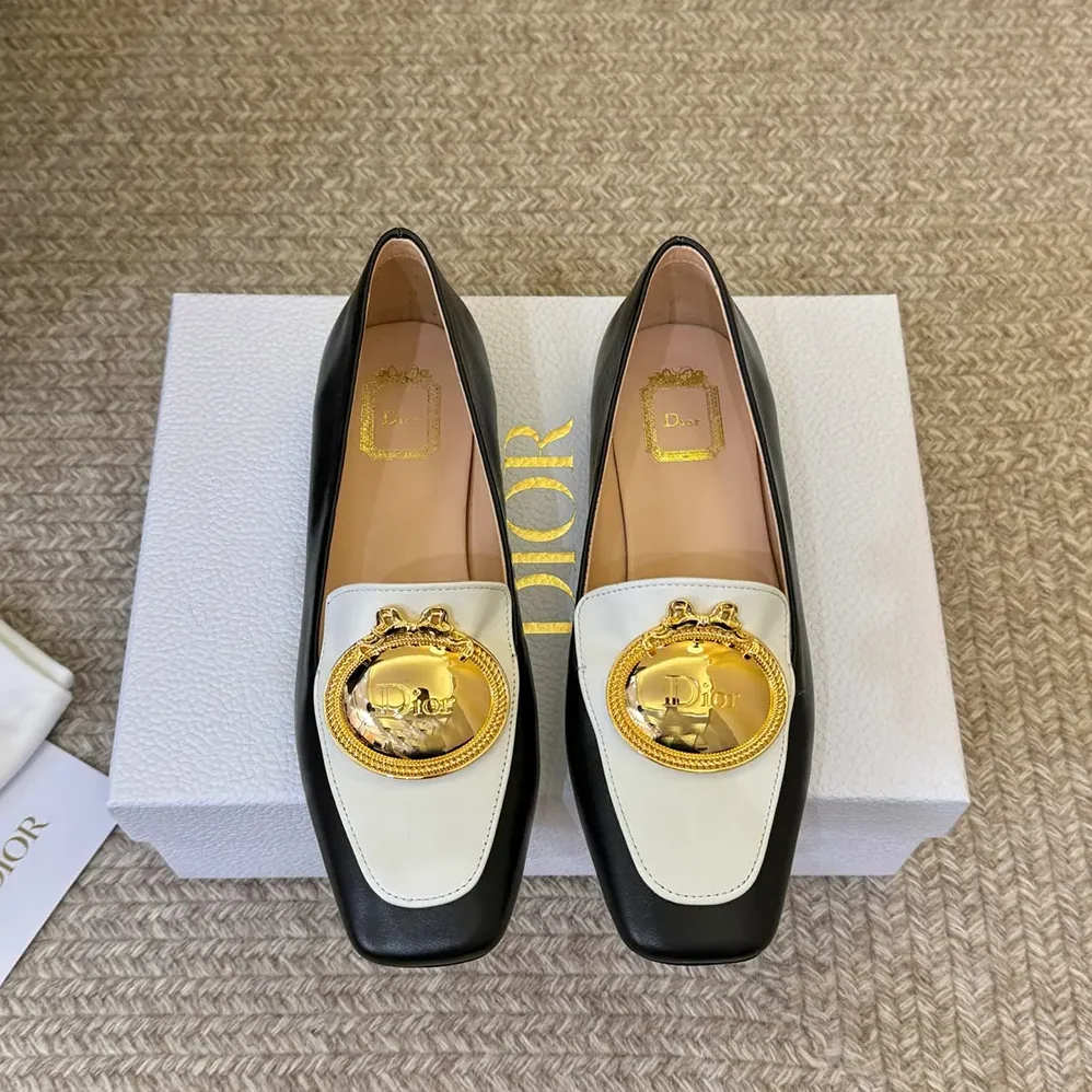 Dior Médaillon Loafer Black and White Lambskin for Women Dior Médaillon Loafer Black and White Lambskin for Women