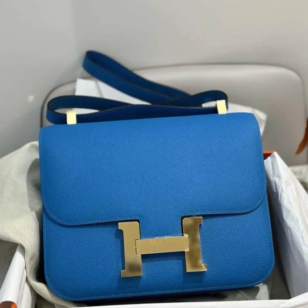 Hermes Constance 24 Bag Epsom Leather for Women in Blue/Gold Hermes Constance 24 Bag Epsom Leather for Women in Blue/Gold