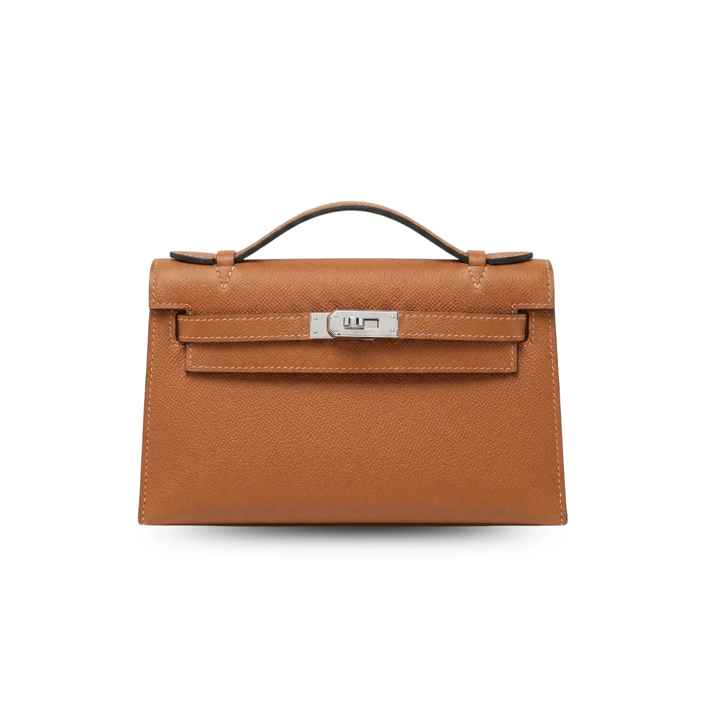 Hermes Kelly Pochette Top Handle Bag in Brown Epsom Palladium Hardware