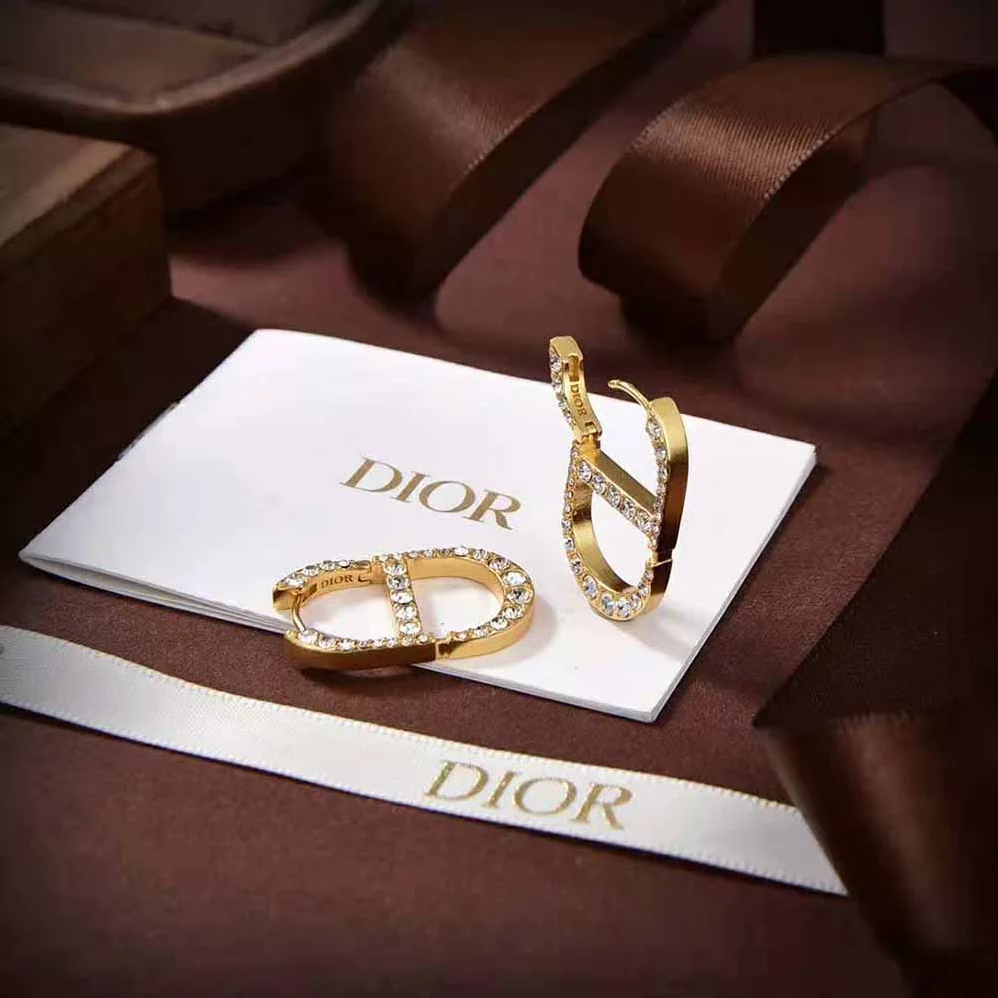 Dior 30 Montaigne Earrings Gold-Finish Metal and Silver for Women in Tone Crystals