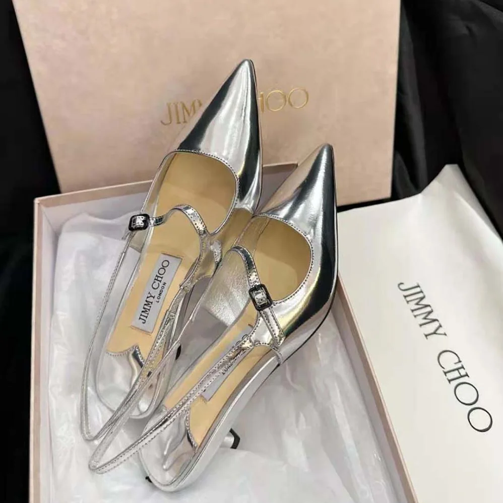 Jimmy Choo Didi 45 Silver Liquid Metal Leather Pointed Pumps for Women