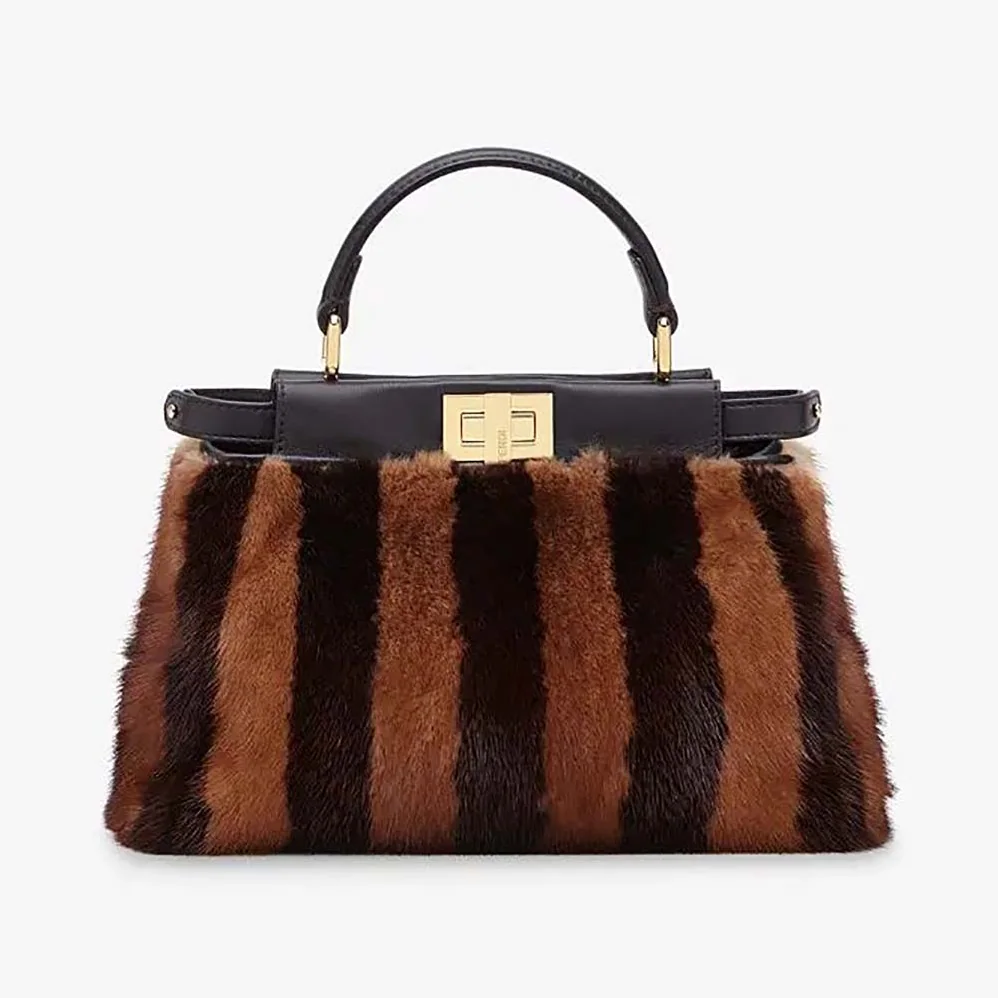 Fendi Peekaboo Iconic Mini Black Mink Bag for Women