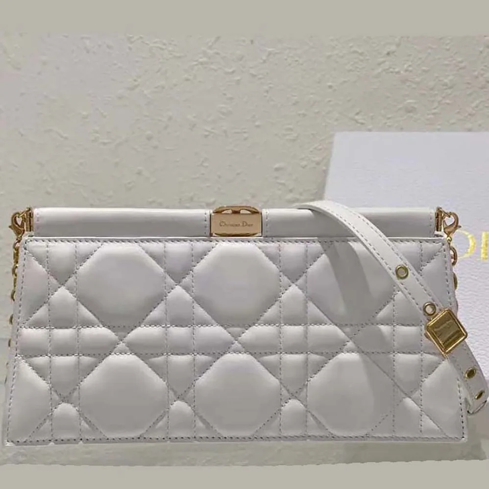 Dior Dior Caro Colle Noire Clutch with Chain Latte Cannage Lambskin for Women Dior Dior Caro Colle Noire Clutch with Chain Latte Cannage Lambskin for Women