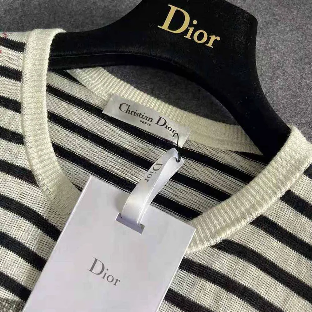 Dior Marinière Short-Sleeved Sweater White Linen Cashmere and Silk Knit for Women