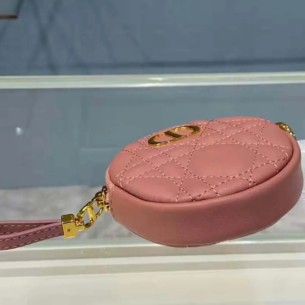Dior Detachable Dior Caro Round Coin Purse for Women in Pink