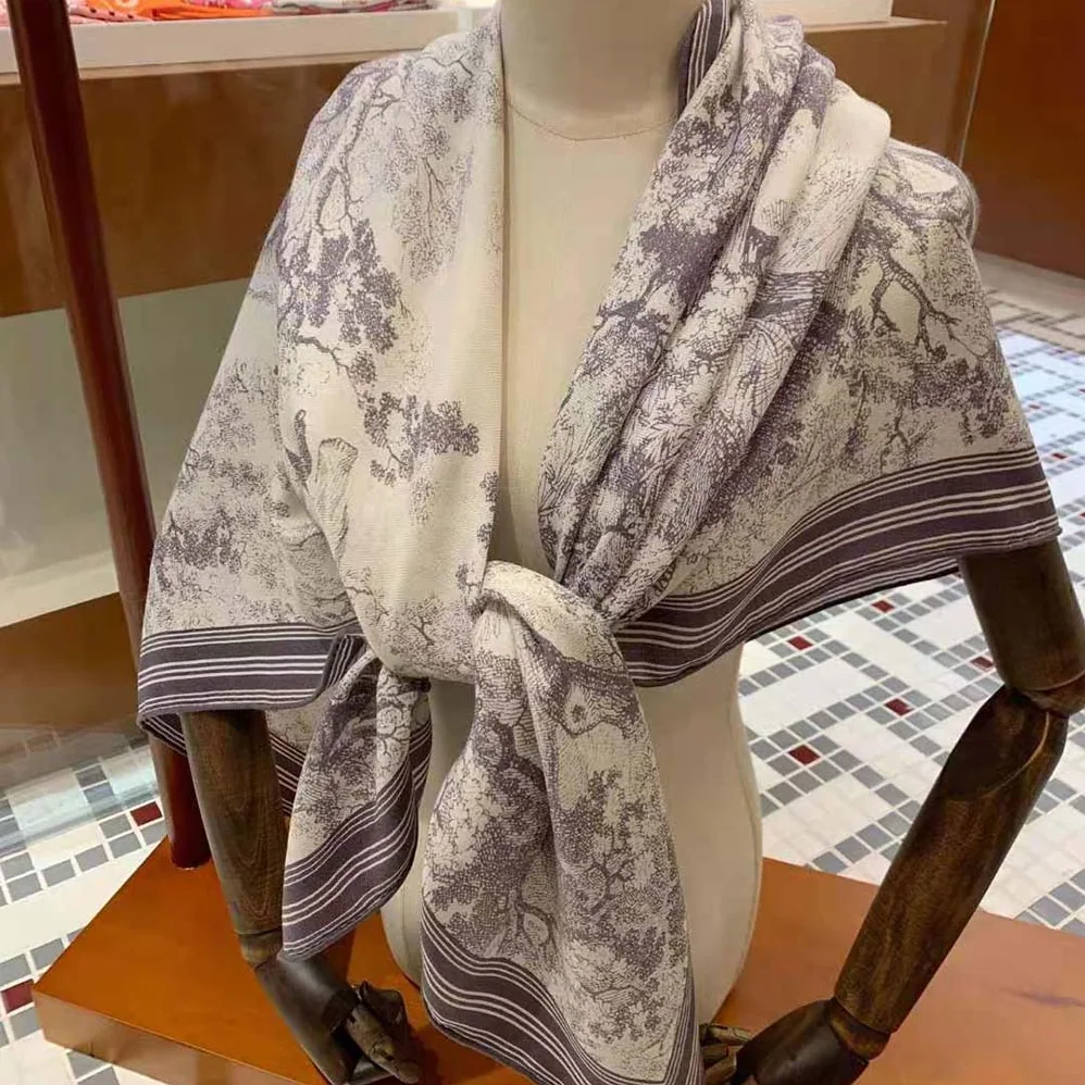 Dior Toile De Jouy Square Scarf Gray Silk Twill for Women