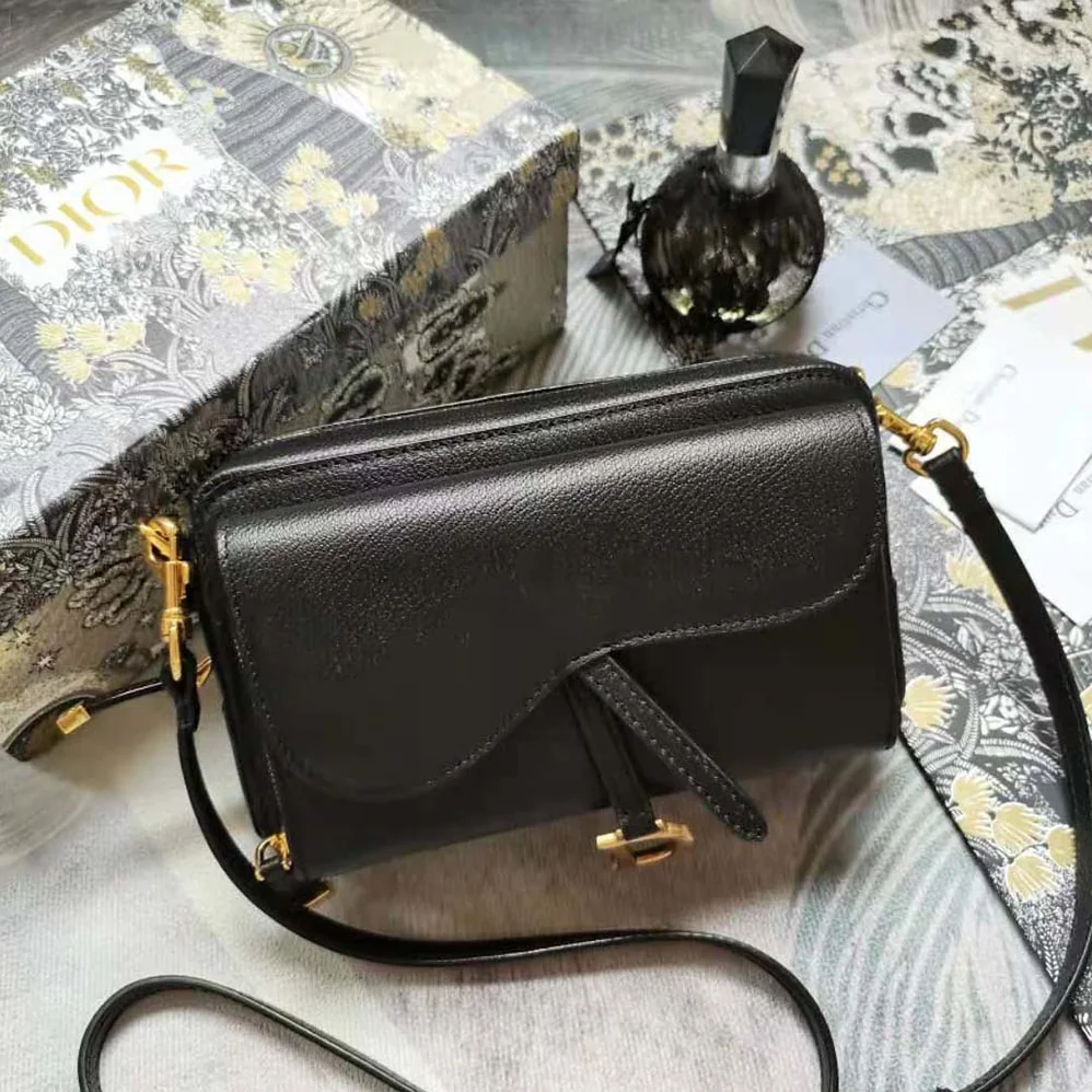 Dior Saddle Double Pouch Goatskin for Women in Black