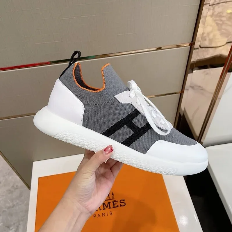 Hermes Depart Sneakers Grey in White Hermes Depart Sneakers Grey in White