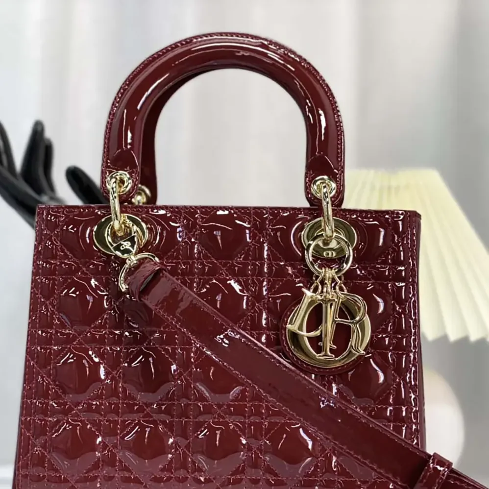 Dior Medium Lady Dior Bag Cherry Red Patent Cannage Calfskin for Women Dior Medium Lady Dior Bag Cherry Red Patent Cannage Calfskin for Women
