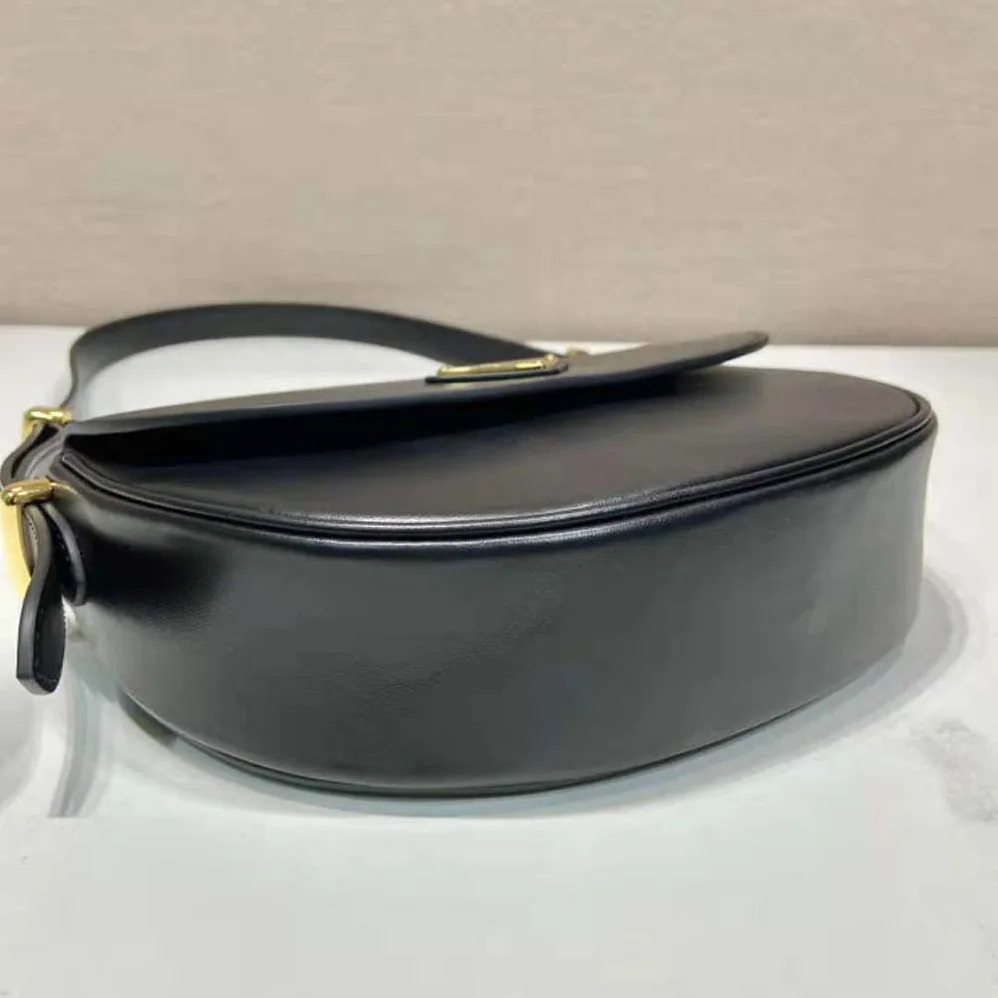 Prada Arqué Leather Shoulder Bag with Flap for Women in Black Prada Arqué Leather Shoulder Bag with Flap for Women in Black