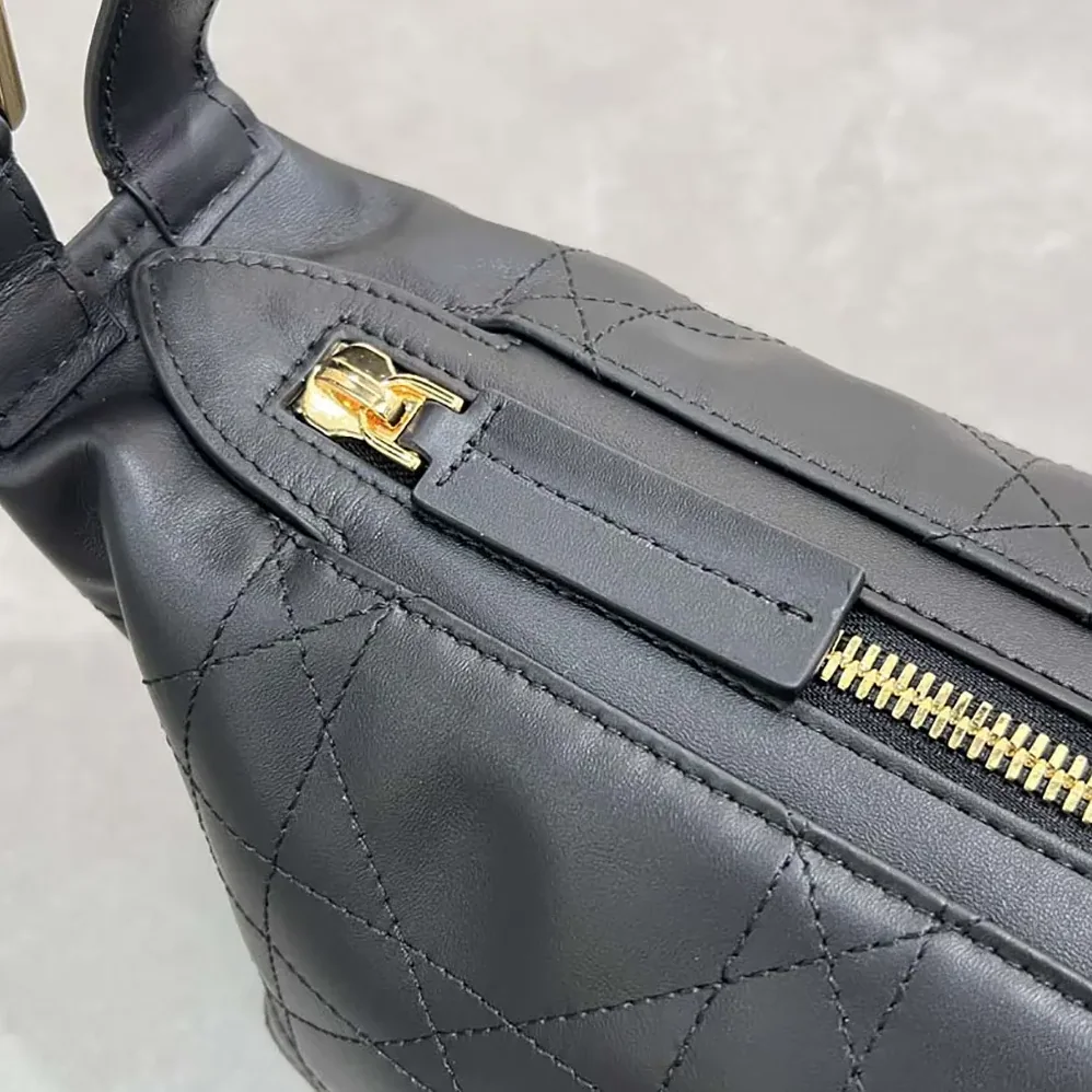 Dior Small D-Journey Bag in Crinkled Calfskin Black Flat Macrocannage for Women