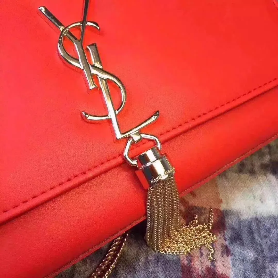 Saint Laurent YSL Medium Kate Tassel Chain Bag Calfskin Leather in Red