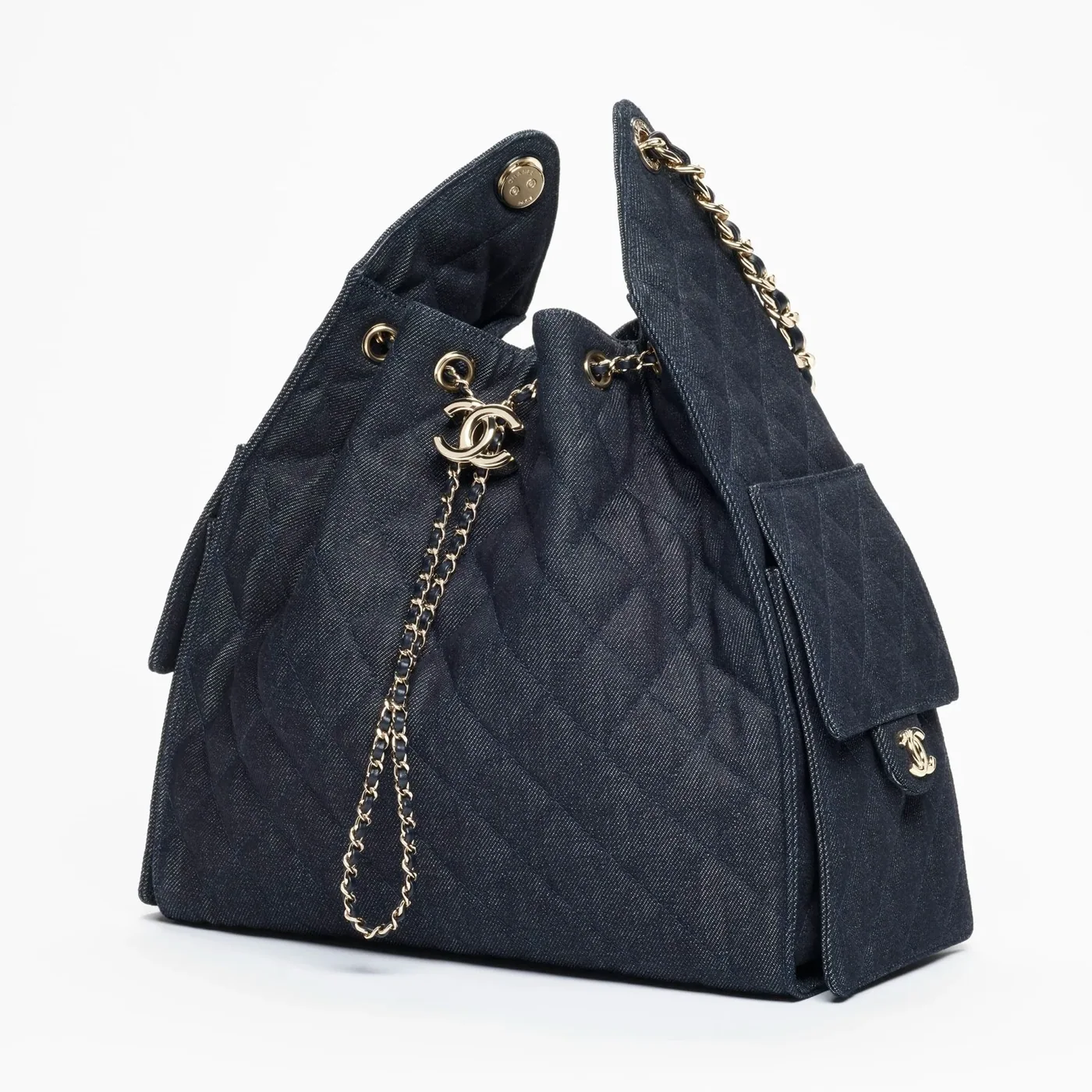 Chanel 25 Medium Shoulder Bag in Dark Blue Gold Hardware