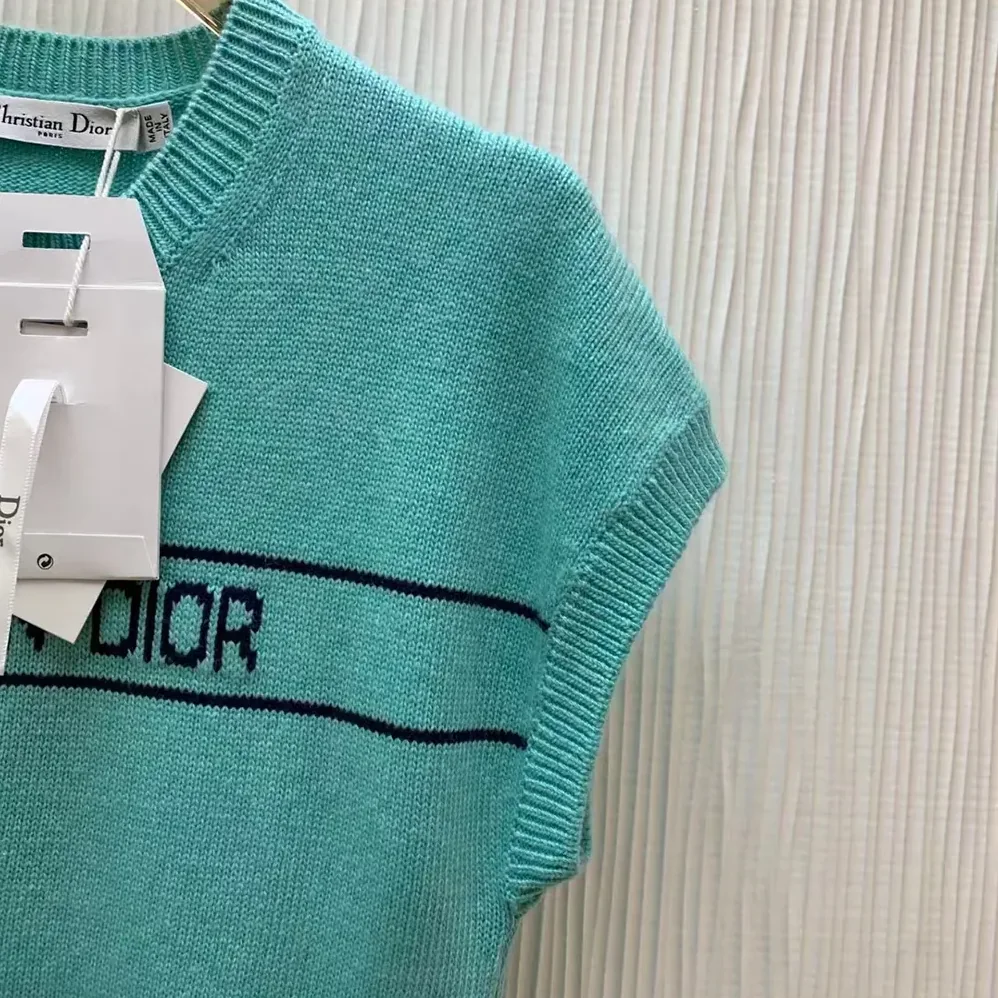 Dior Dioriviera Short-Sleeved Sweater Aquamarina Cashmere Knit for Women Dior Dioriviera Short-Sleeved Sweater Aquamarina Cashmere Knit for Women