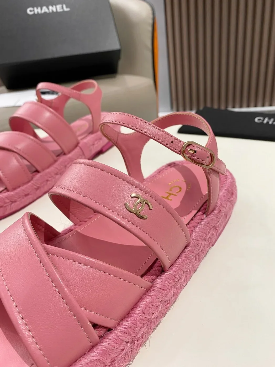 Chanel Straw Weave Strap Thick Sole Crossbody Pink Chanel Straw Weave Strap Thick Sole Crossbody Pink