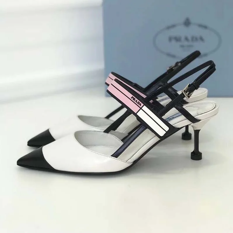 Prada Two-Tone Leather Slingbacks Shoes for Women in White Prada Two-Tone Leather Slingbacks Shoes for Women in White