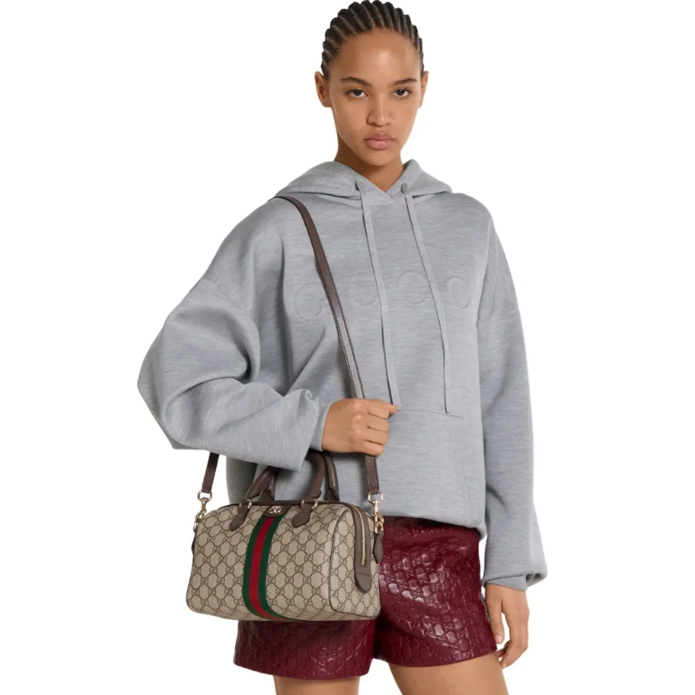 Gucci Ophidia Medium Boston Top Handle Bag in Beige Gold Hardware