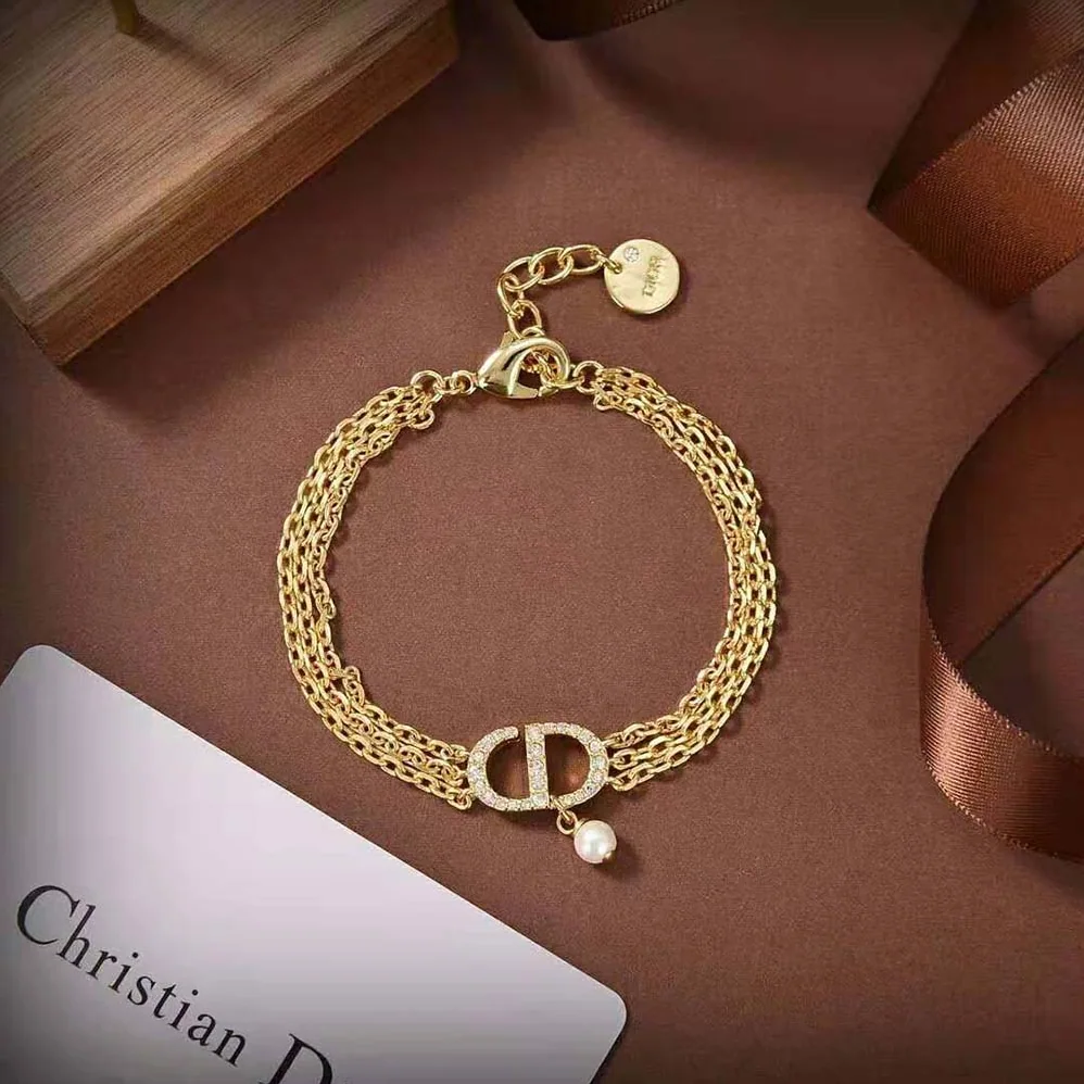 Dior Multi-chain Petit CD Bracelet Gold-Finish Metal and White Crystals for Women Dior Multi-chain Petit CD Bracelet Gold-Finish Metal and White Crystals for Women