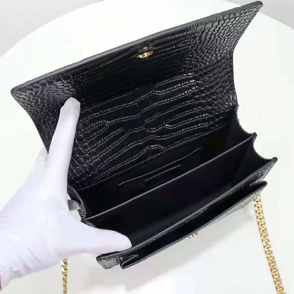 Saint Laurent YSL Sunset Medium in Crocodile for Women in Embossed Shiny Leather