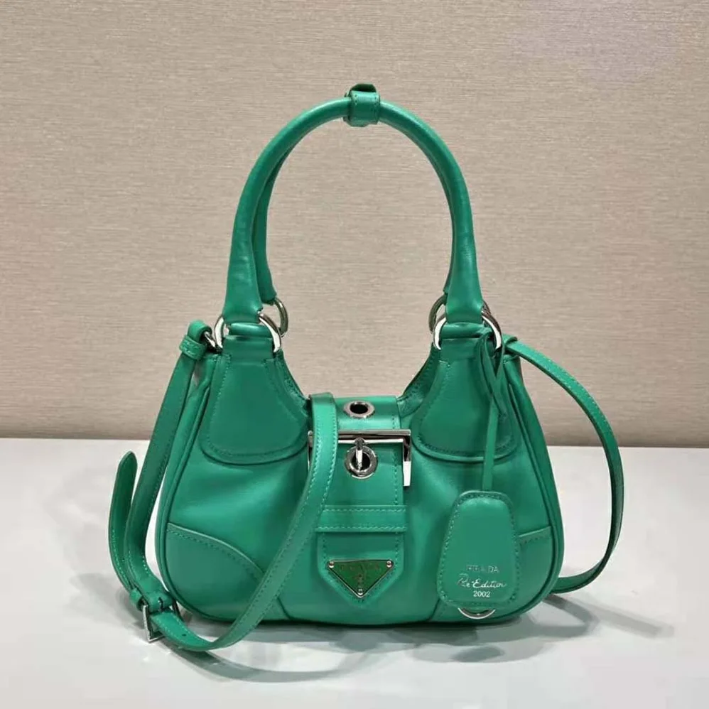 Prada Moon Re-Nylon and Leather Bag for Women in Green Prada Moon Re-Nylon and Leather Bag for Women in Green