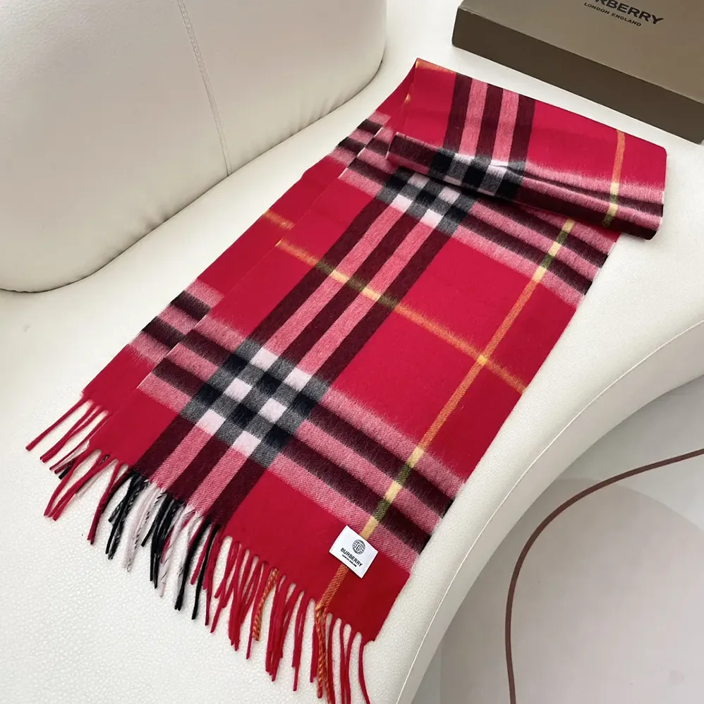 Burberry Check Cashmere Scarf for Unisex in Red Burberry Check Cashmere Scarf for Unisex in Red