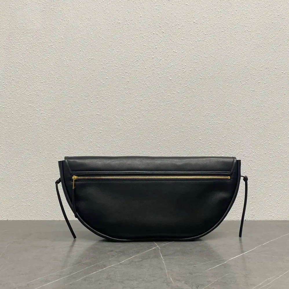 Celine Halfmoon Soft Triomphe Bag in Supple Shiny Lambskin for Women in Black