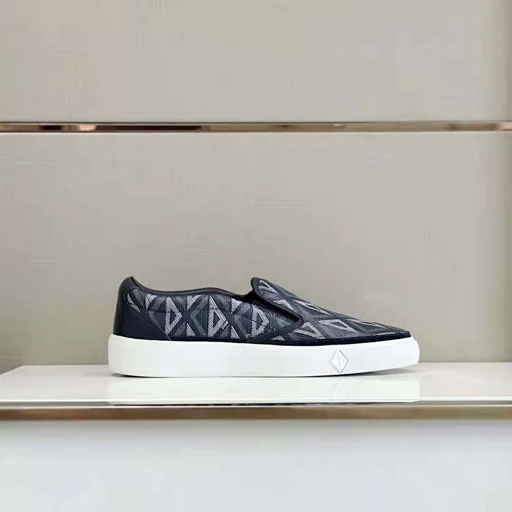 Dior B101 Slip-on Sneaker Navy Blue CD Diamond Canvas and Smooth Calfskin for Men