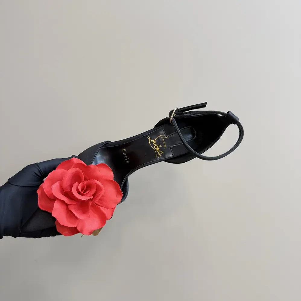 Christian Louboutin Bellarose 100 mm Strappy Pumps Crepe Satin for Women in Black Christian Louboutin Bellarose 100 mm Strappy Pumps Crepe Satin for Women in Black