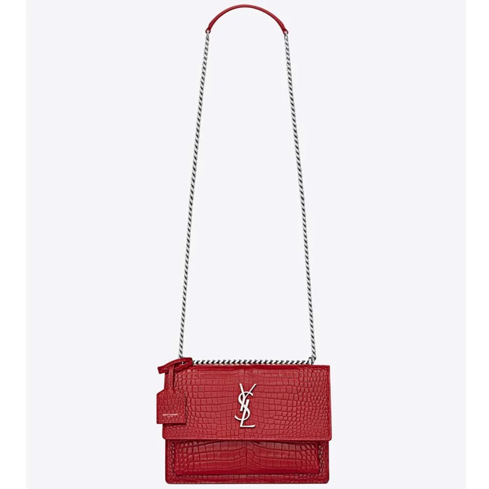 Saint Laurent YSL Sunset Medium Crocodile Embossed Shiny for Women in Red