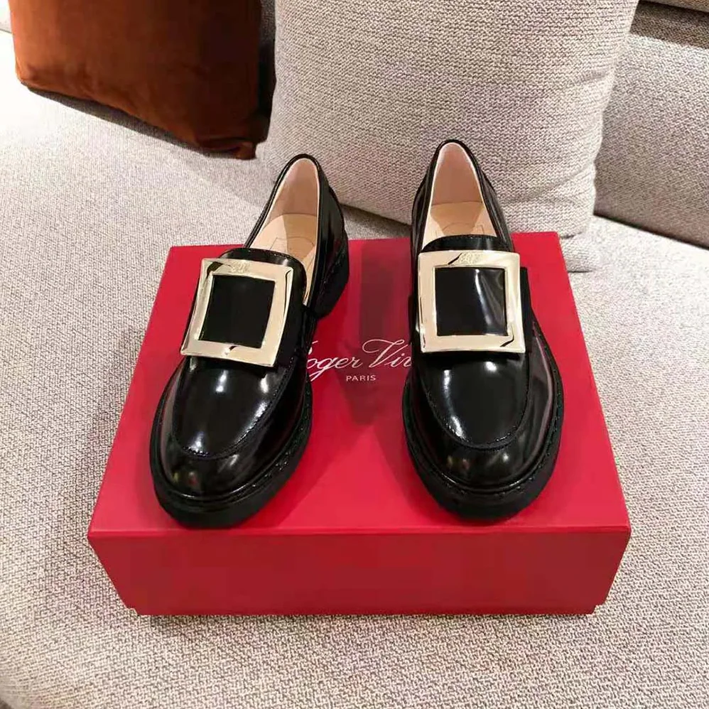 Roger Vivier Viv' Rangers Metal Buckle Loafers for Women in Black Roger Vivier Viv' Rangers Metal Buckle Loafers for Women in Black