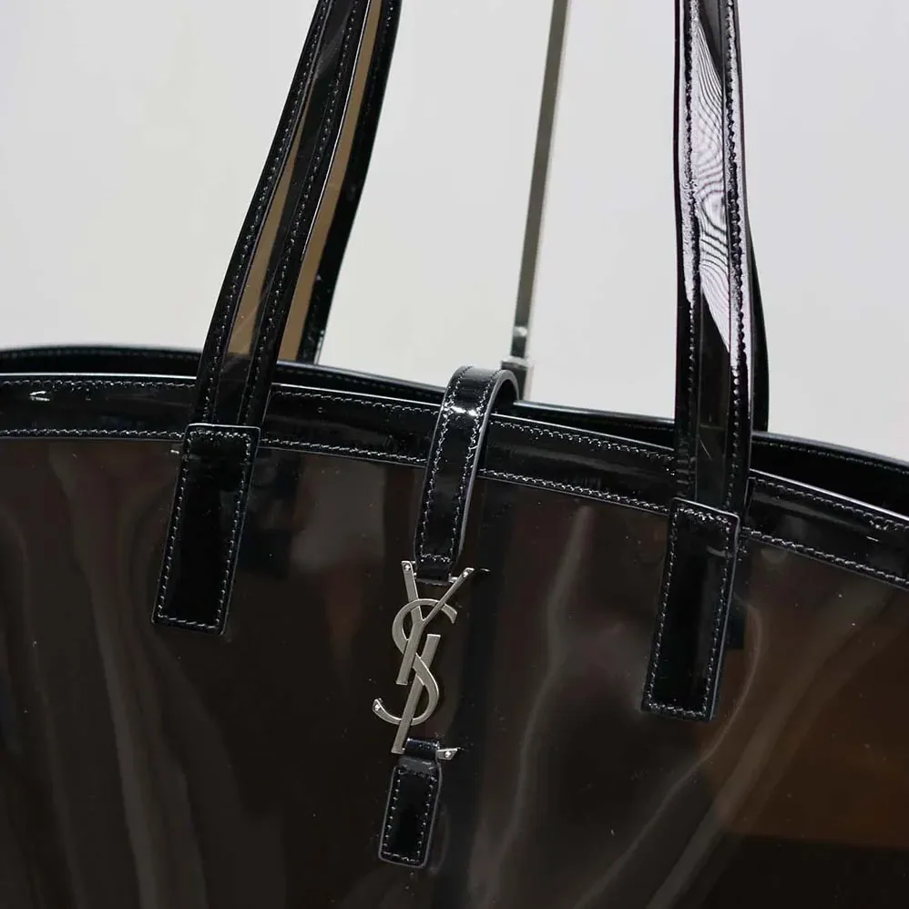Saint Laurent YSL Panier Medium in Vinyl and Shiny Leather for Women in Black
