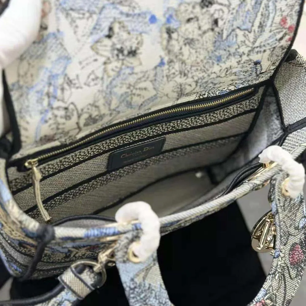 Dior Medium Lady D-lite Bag Denim Multicolor Dior Jardin Magique Embroidery for Women