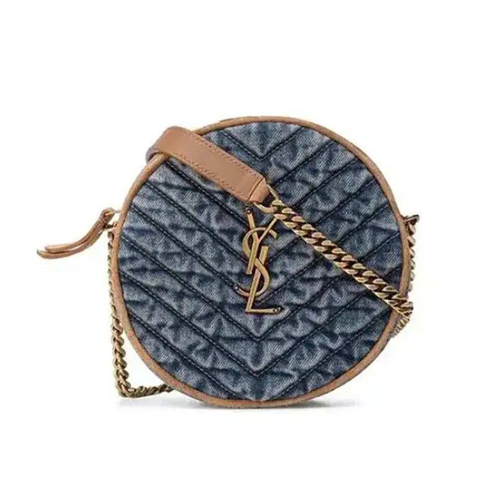 Saint Laurent YSL Logo-Plaque Round Crossbody Bag for Women in Navy Saint Laurent YSL Logo-Plaque Round Crossbody Bag for Women in Navy
