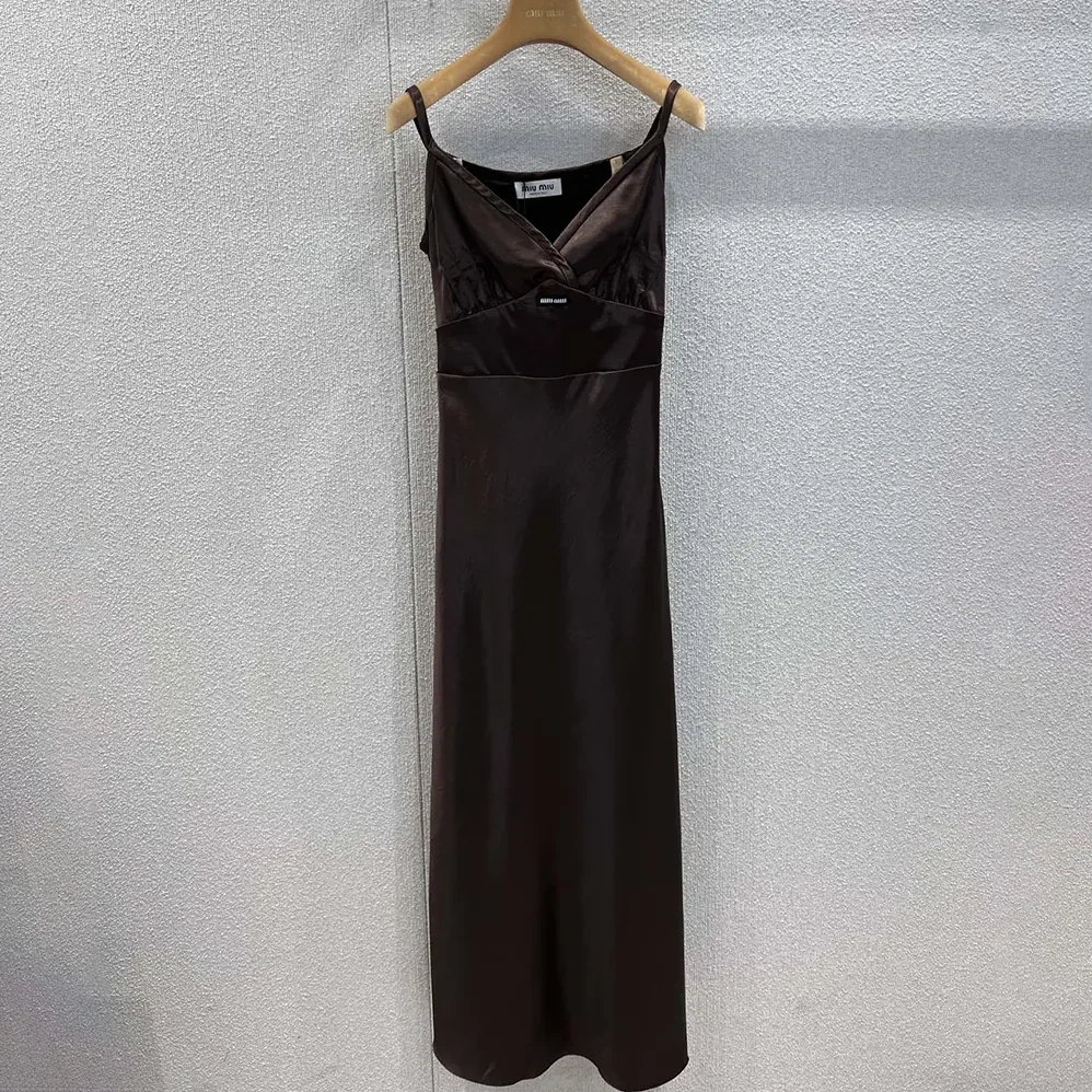 Miu Miu Long Satin Dress for Women in Brown Miu Miu Long Satin Dress for Women in Brown