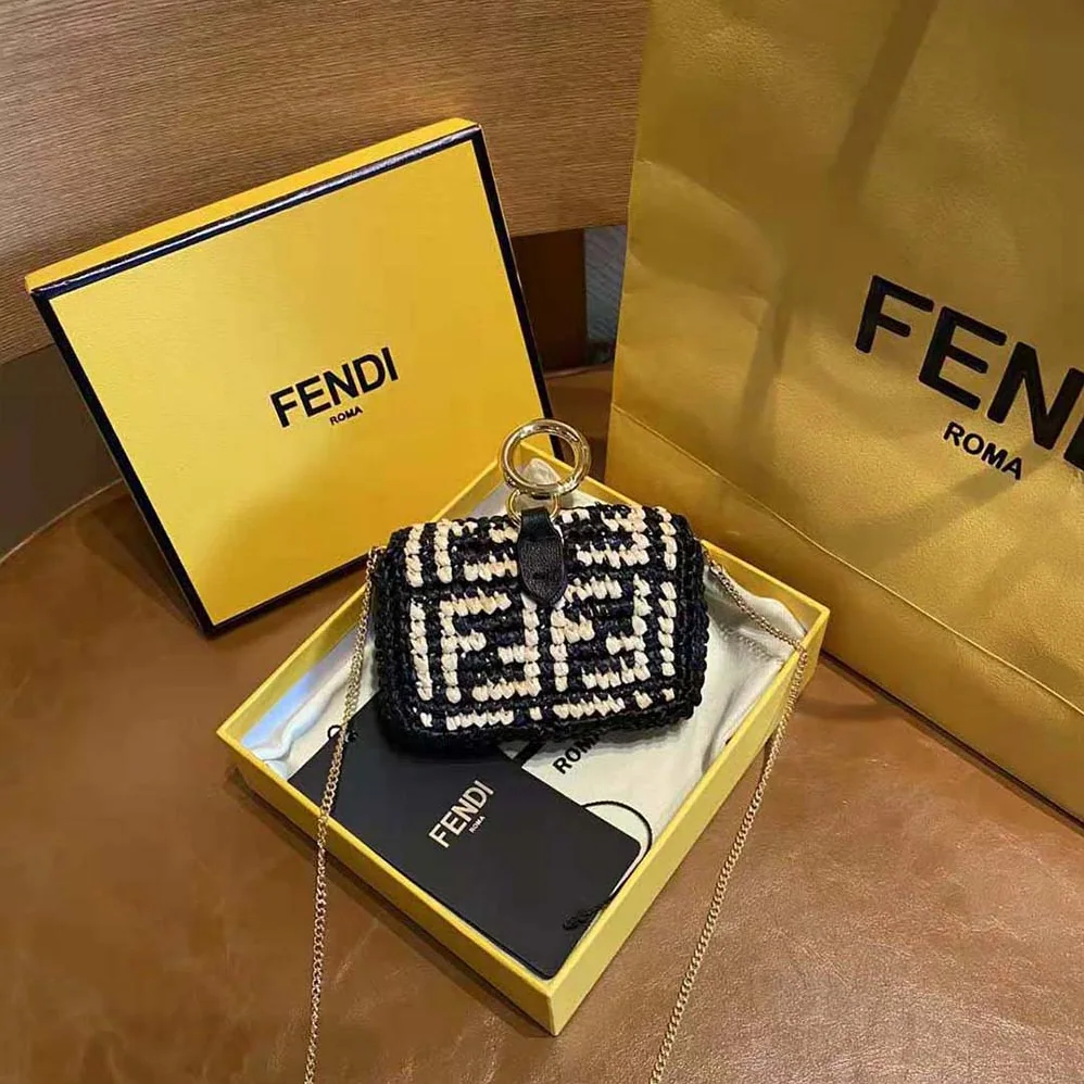 Fendi Nano Baguette Charm Black Raffia Charm for Women Fendi Nano Baguette Charm Black Raffia Charm for Women
