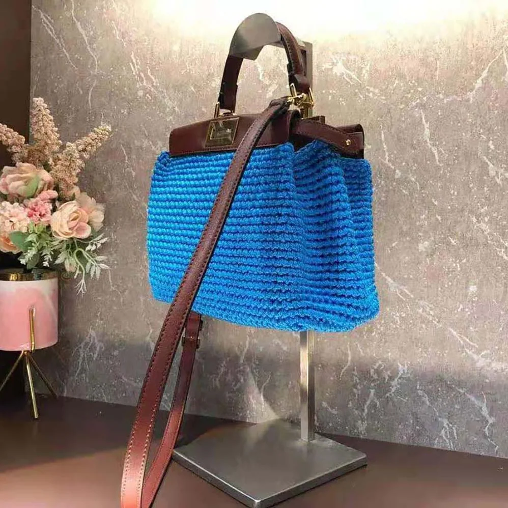 Fendi Peekaboo Mini Cotton Crochet Bag for Women in Blue Fendi Peekaboo Mini Cotton Crochet Bag for Women in Blue