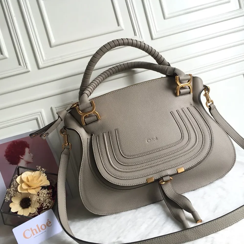 Chloe Marcie Bag in Grained Leather for Women in Grey
