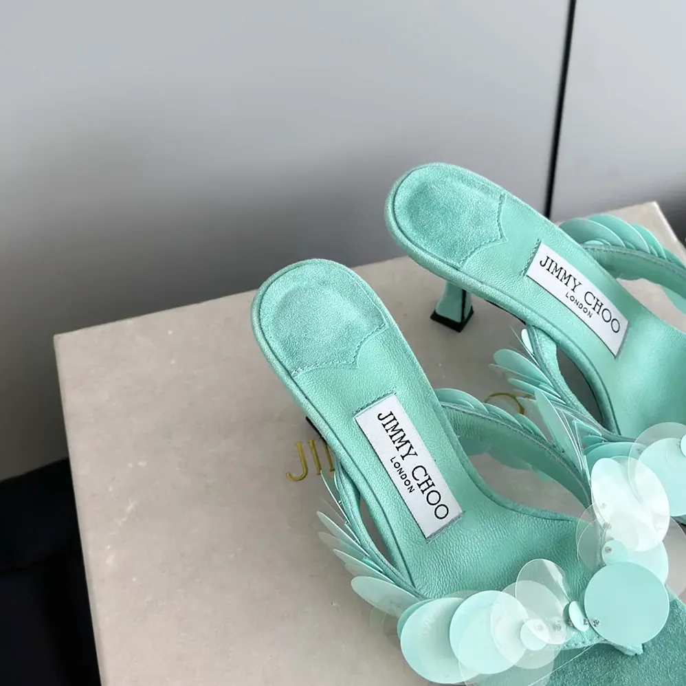 Jimmy Choo Freja 70 Aqua Green Suede Paillette Sandals for Women