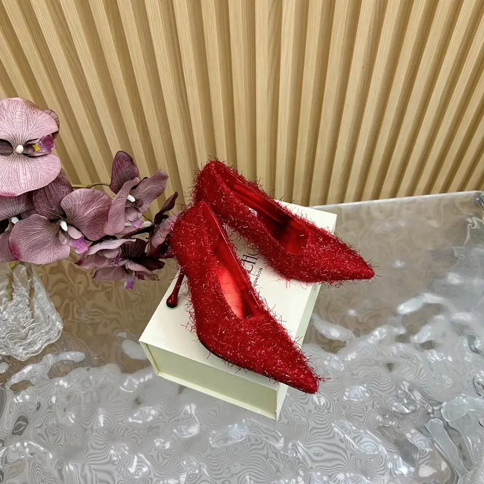 Jimmy Choo Ixia 95 Ruby Red Tinsel Pumps for Women Jimmy Choo Ixia 95 Ruby Red Tinsel Pumps for Women
