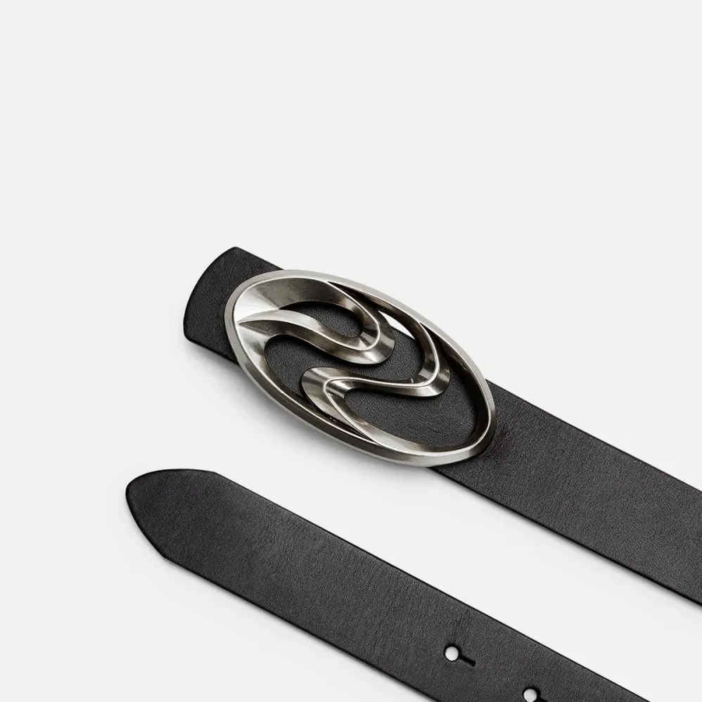 Matte Silver-plated Distressed Full in grain Leather Belt