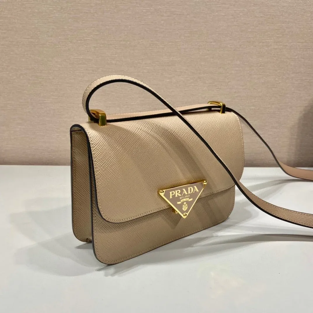 Prada Embleme Shoulder Bag / Beige Saffiano Gold Hardware 1BD320_2A4A_F0036_V_UTO Prada Embleme Shoulder Bag / Beige Saffiano Gold Hardware 1BD320_2A4A_F0036_V_UTO