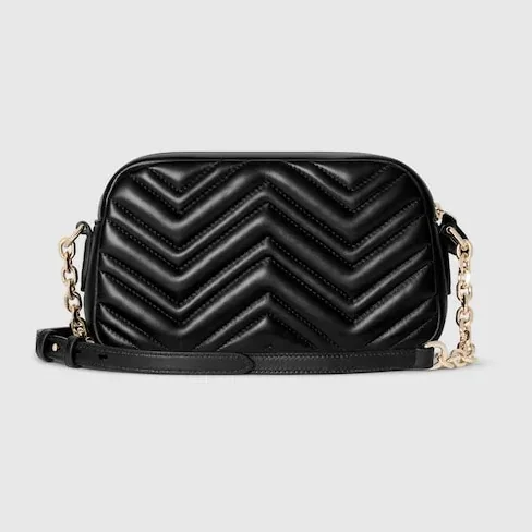 Gucci Marmont Camera Small Shoulder Bag in Black Gold Hardware