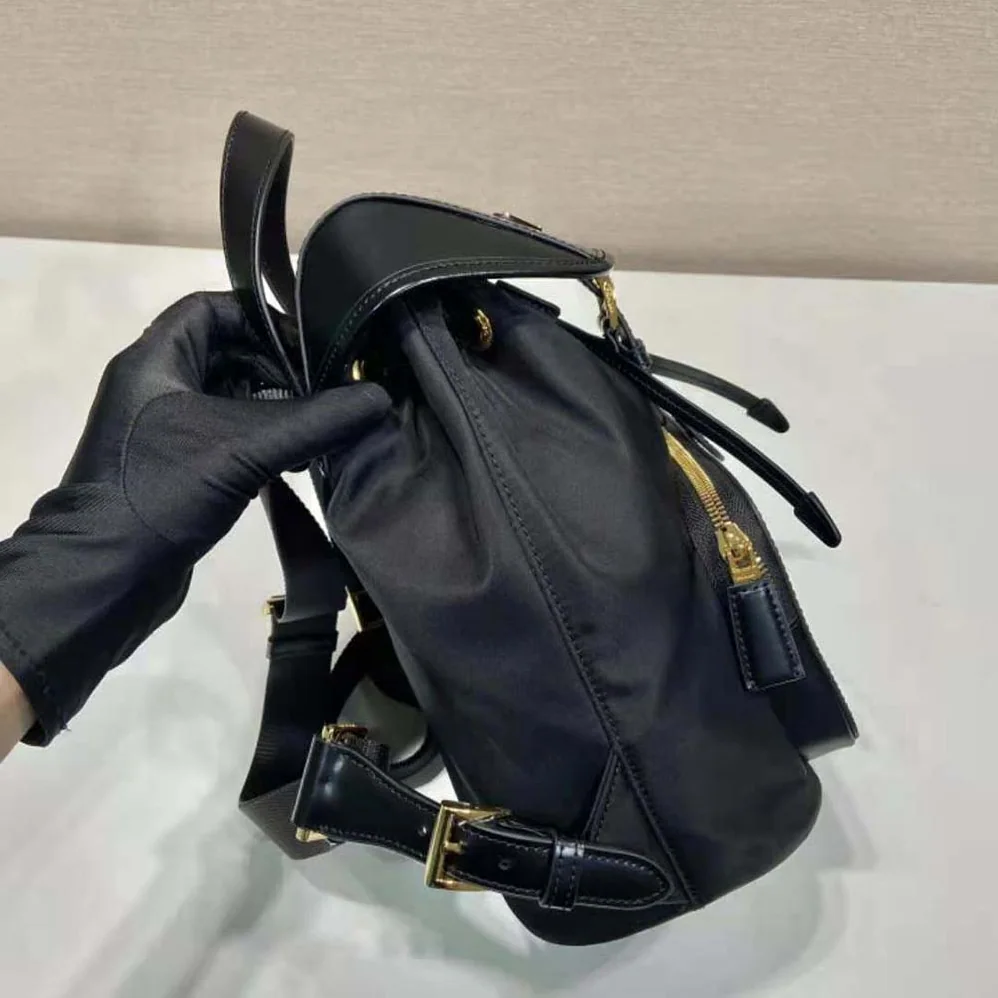 Prada Re-Nylon and Brushed Leather Backpack for Women in Black
