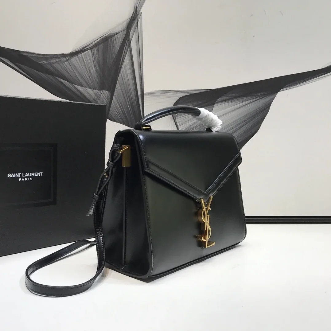 Saint Laurent Cassandra Medium Top Handle Bag In Grain Black in YSL